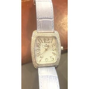 Women's 32mm Silver Tone Visage Watch, Crystal Accents, Leather Vera Pelle band